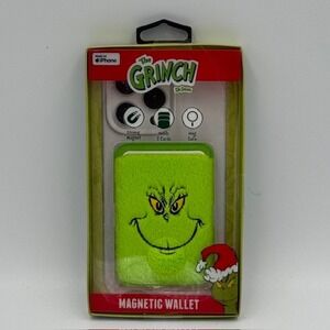 Dr Seuss The Grinch MagSafe Magnetic Phone Wallet Fuzzy Green Card Holder New